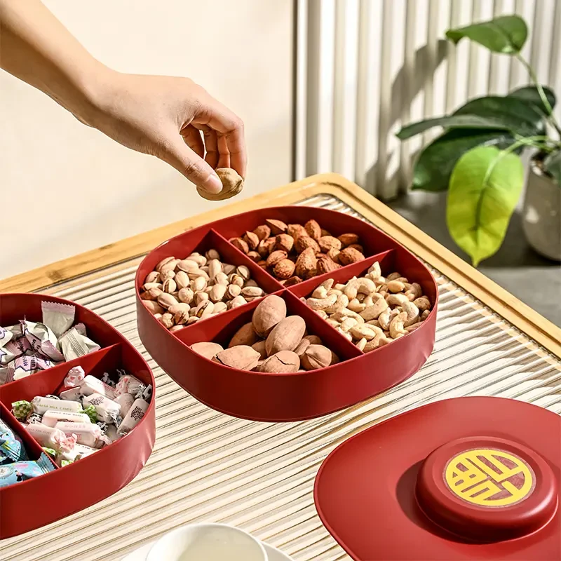 双层8格喜庆高档家用干果盒结婚分格坚果盒零食果盘家客厅干果盘