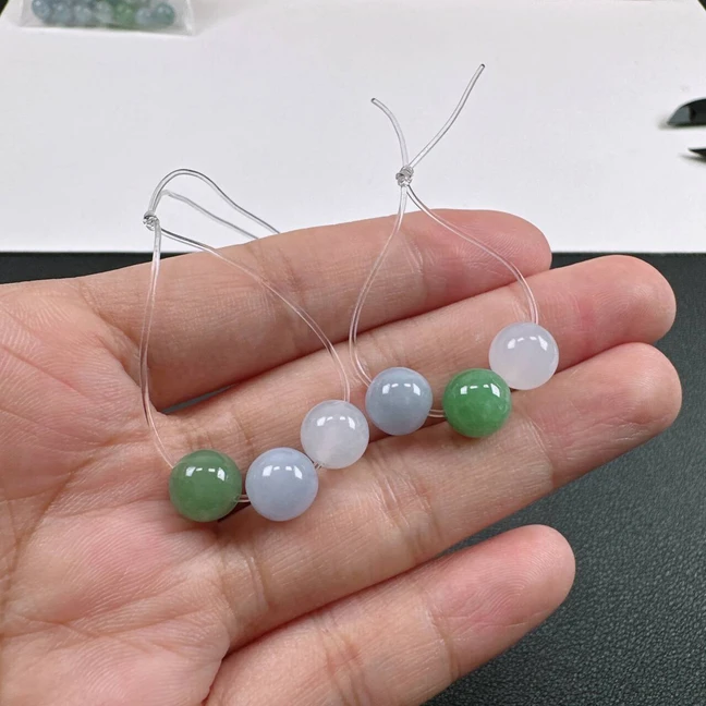 天然A货翡翠卡8.3mm老坑糯冰水润多宝圆珠散珠一套3个