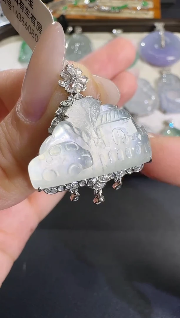 吊坠(不含链)18K金镶嵌翡翠【源头工厂】钻石镶嵌