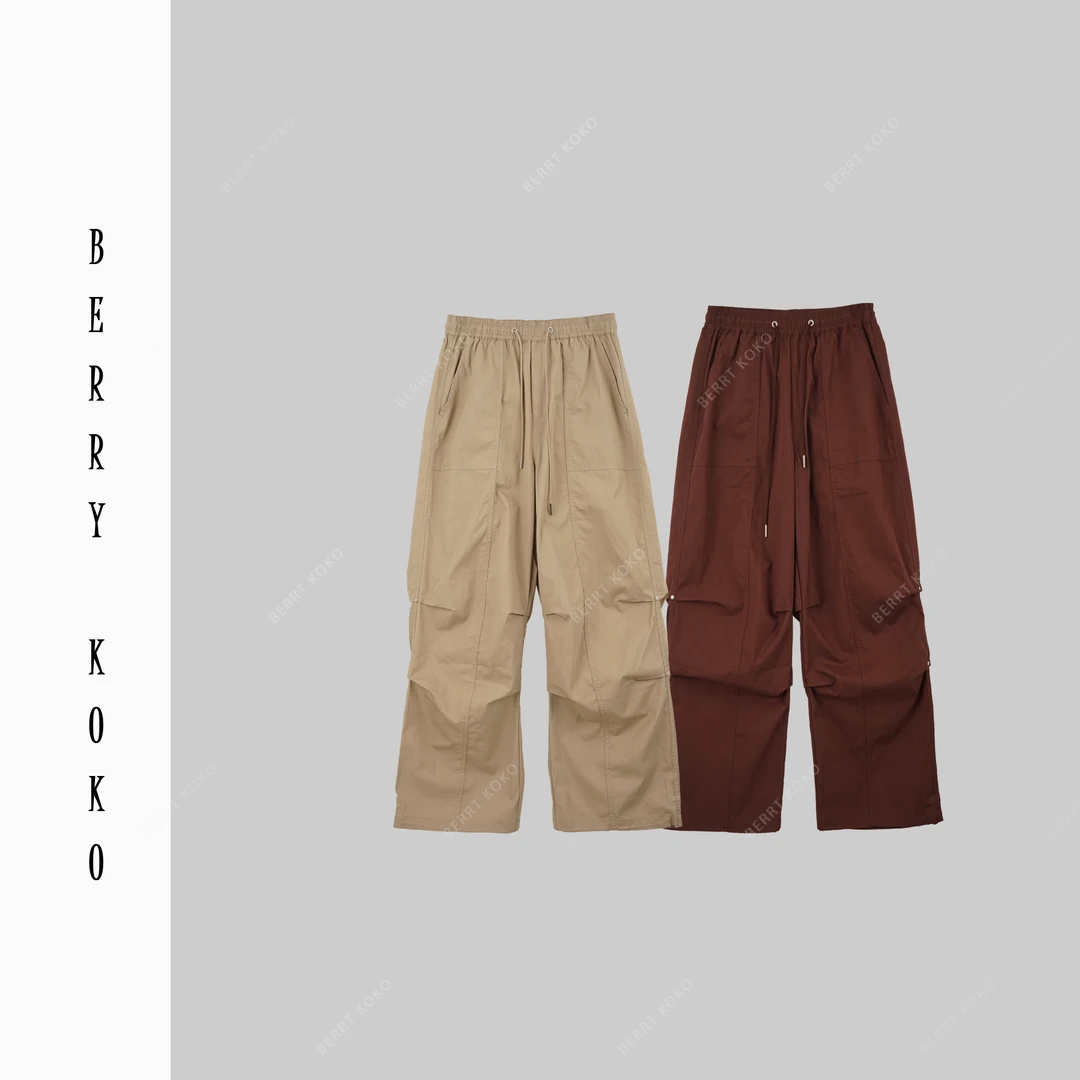 夏款洗水百搭高品质复古膝盖捏褶直筒运动工装直筒裤3920