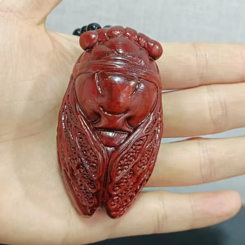 紫檀木金蝉一鸣惊人雕刻手把件男女文玩