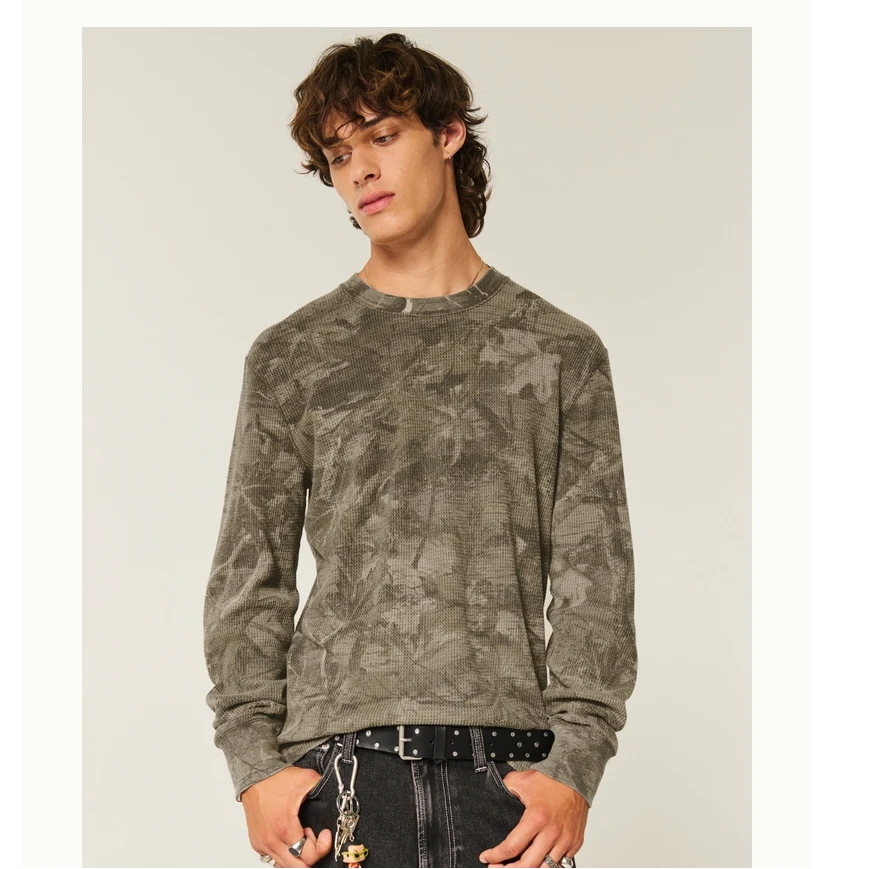 Hollister25秋冬新款美式情侣迷彩印花长袖T恤男装女装324-5549
