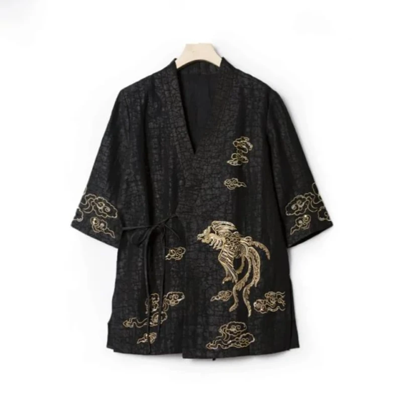 【刘姐专属】凤凰刺绣收腰显瘦系带长外套WT227436