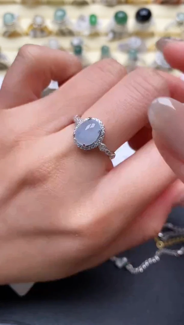 【闪购商品】翡翠戒指银S925镶嵌缅甸翡翠1  10+5