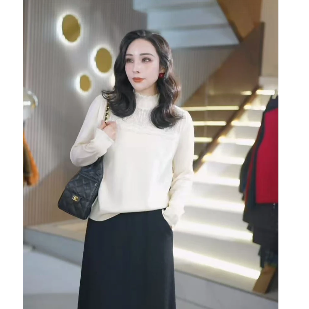 时尚休闲洋百搭显瘦细羊毛镂空女士中领长袖针织衫毛衣6W+*00369m