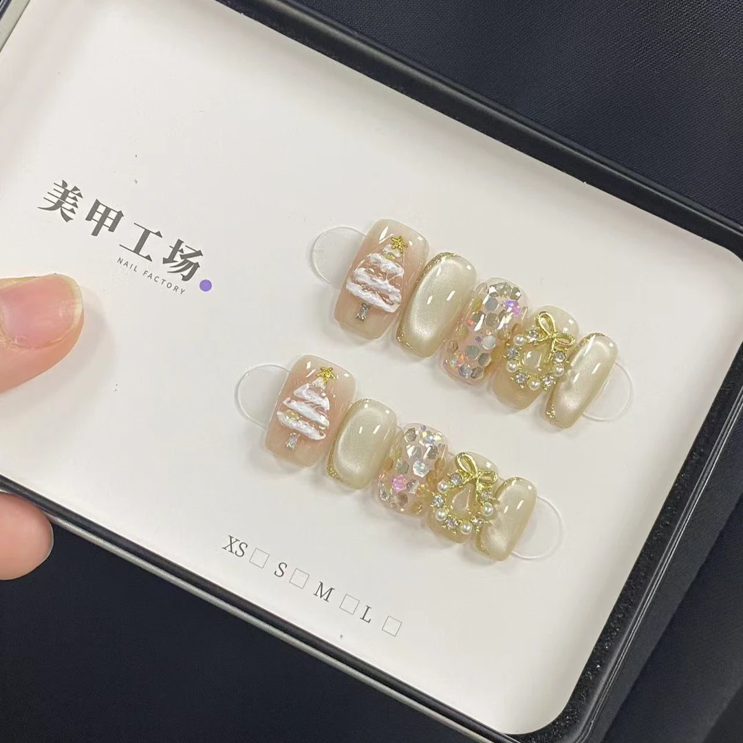 新春大促【白色新春】纯手工轻奢手工穿戴甲（送高级工具包）