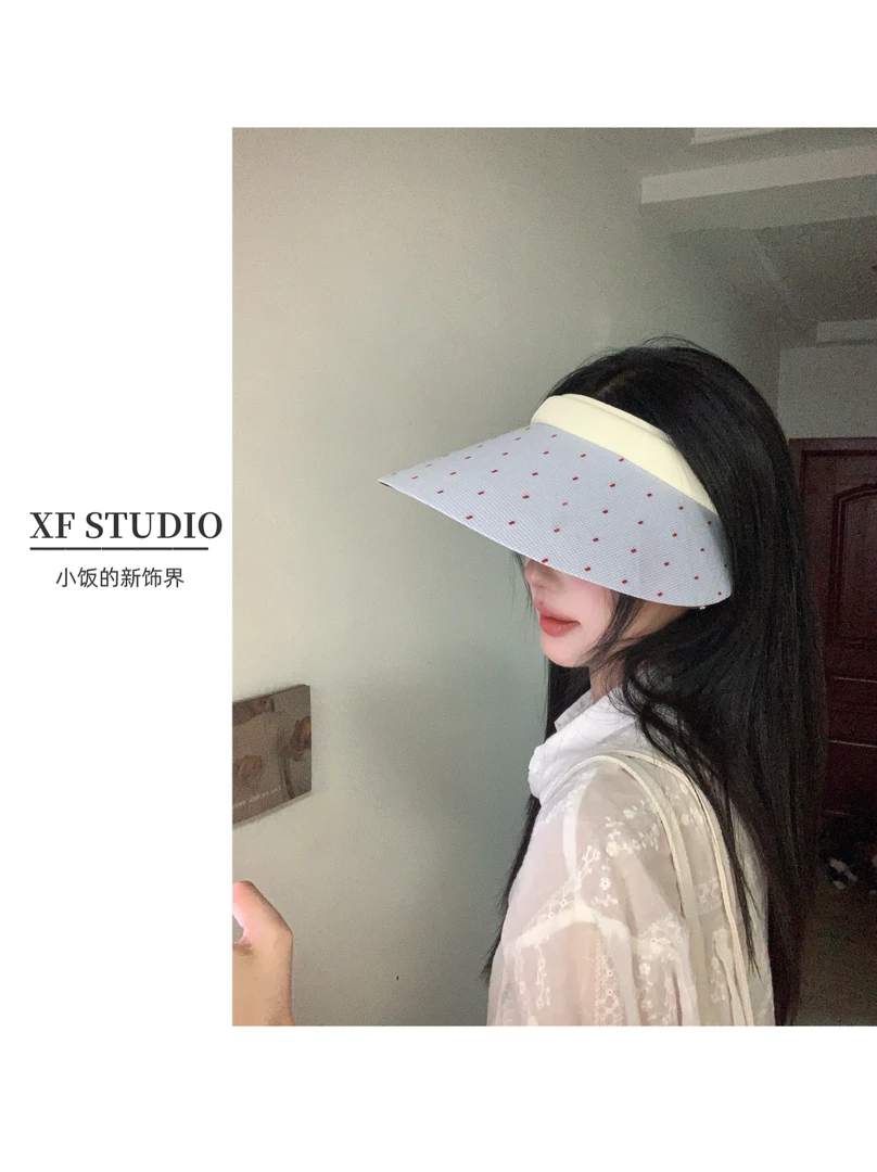 【xf studio】小饭的小清新空顶大帽檐波点户外防紫外线遮阳防晒帽