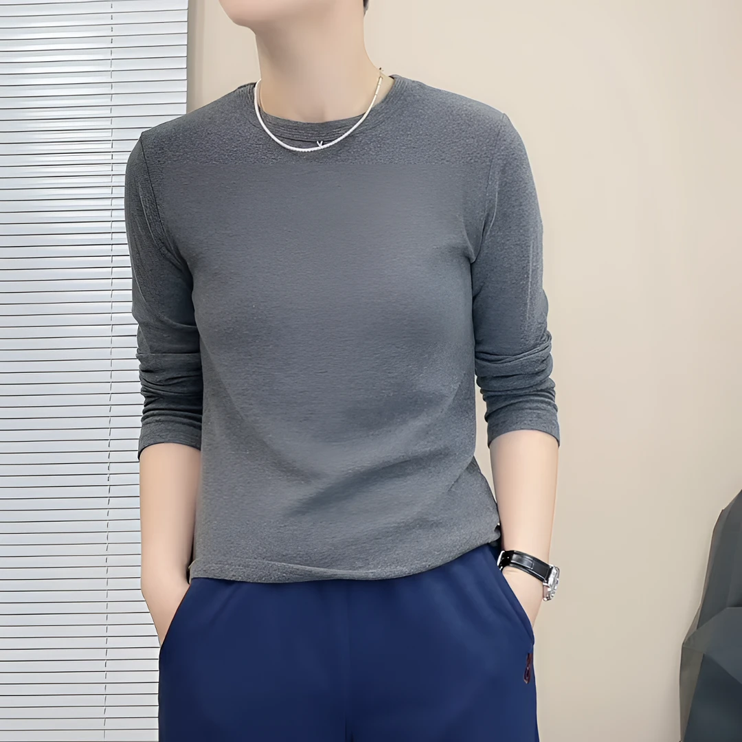 螺纹极简风抗皱圆领常规长袖T长袖打底衫简约时尚百搭T恤女装