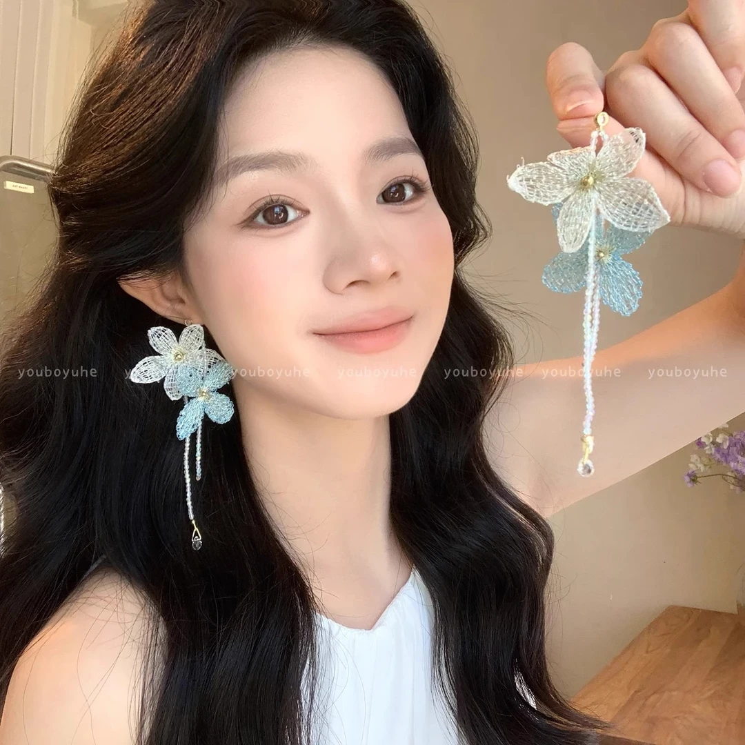 铜合金耳饰 撞色花朵手作刺绣耳钉女夸张海边旅游度假耳环耳饰潮