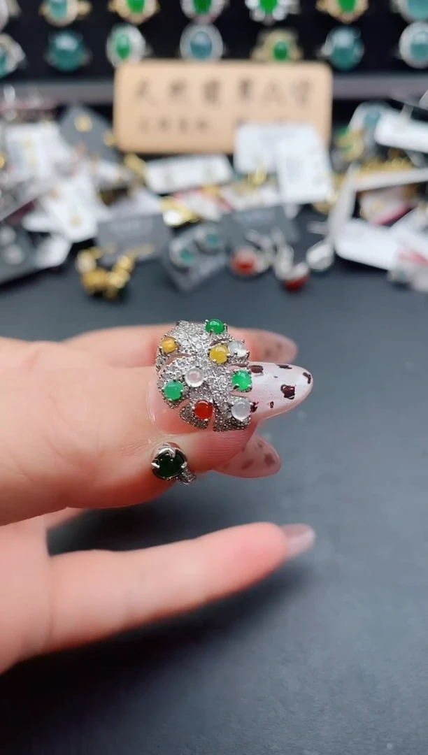 银S925镶嵌戒指翡翠1