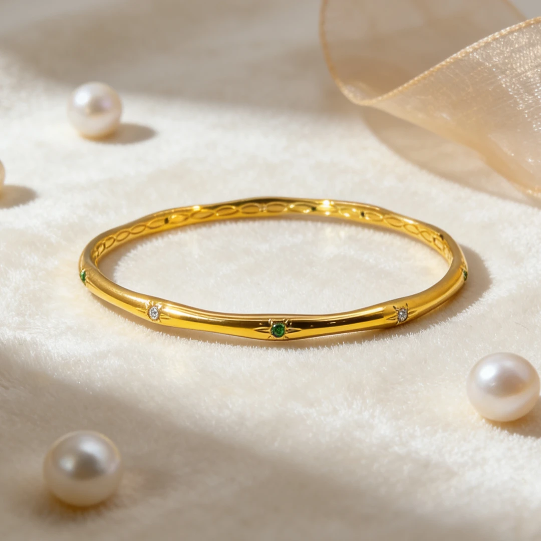 【婷婷专享】足金999 绿彩宝竹节手镯 6D工艺   元旦特惠