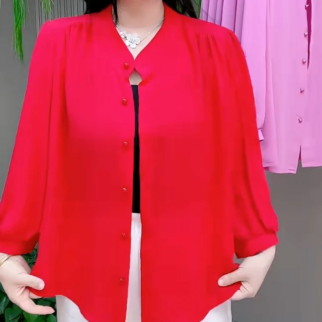 时尚中年妈妈长袖薄款衬衫2025夏季新款气质简约防晒防紫外线上衣