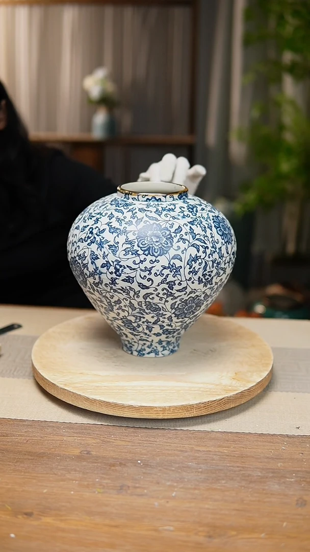 【闪购商品】陶瓷 花器青花瓷缠枝莲月亮罐
