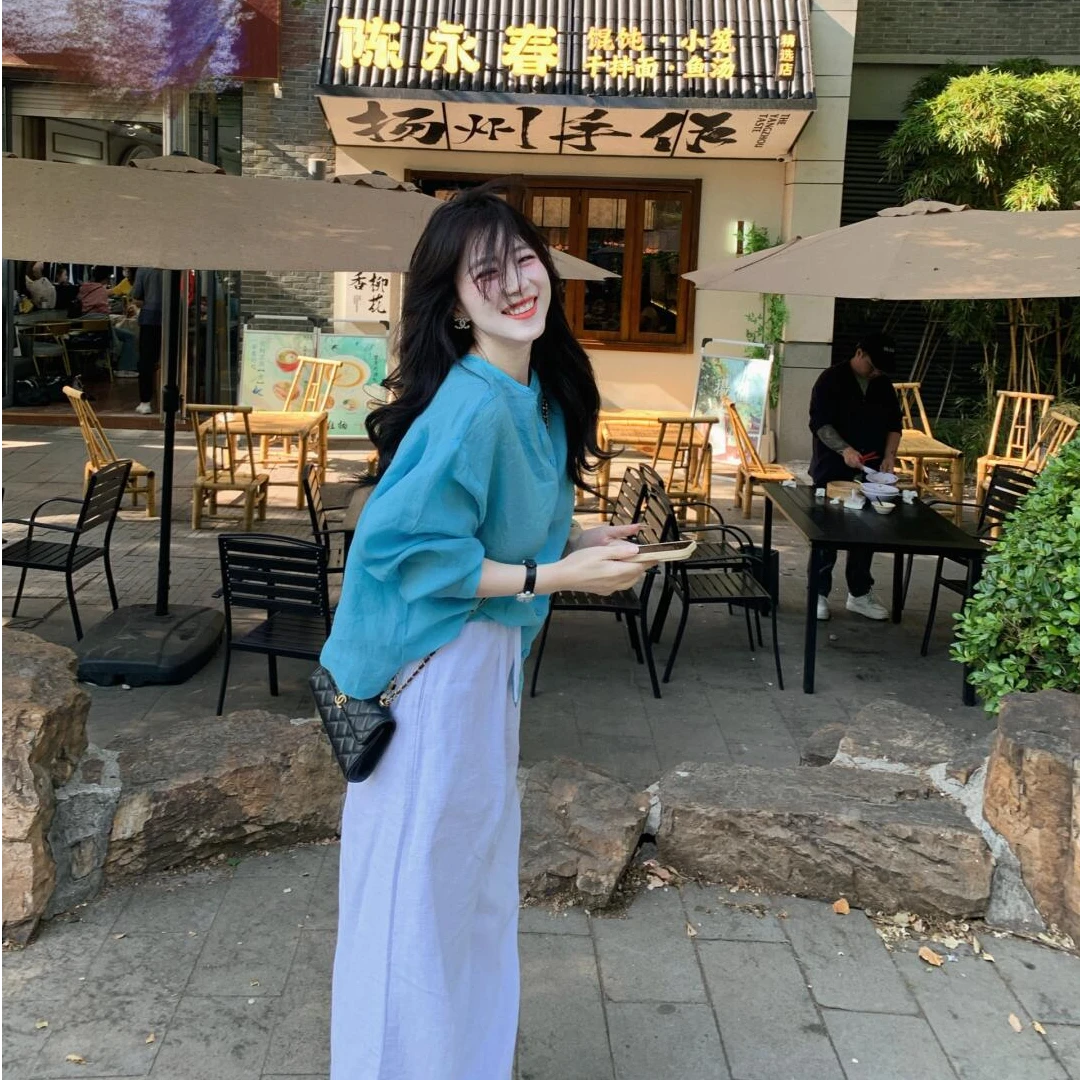 夏季女装洋气时髦气质高级感长袖衬衫上衣设计感时尚显瘦宽松裤子