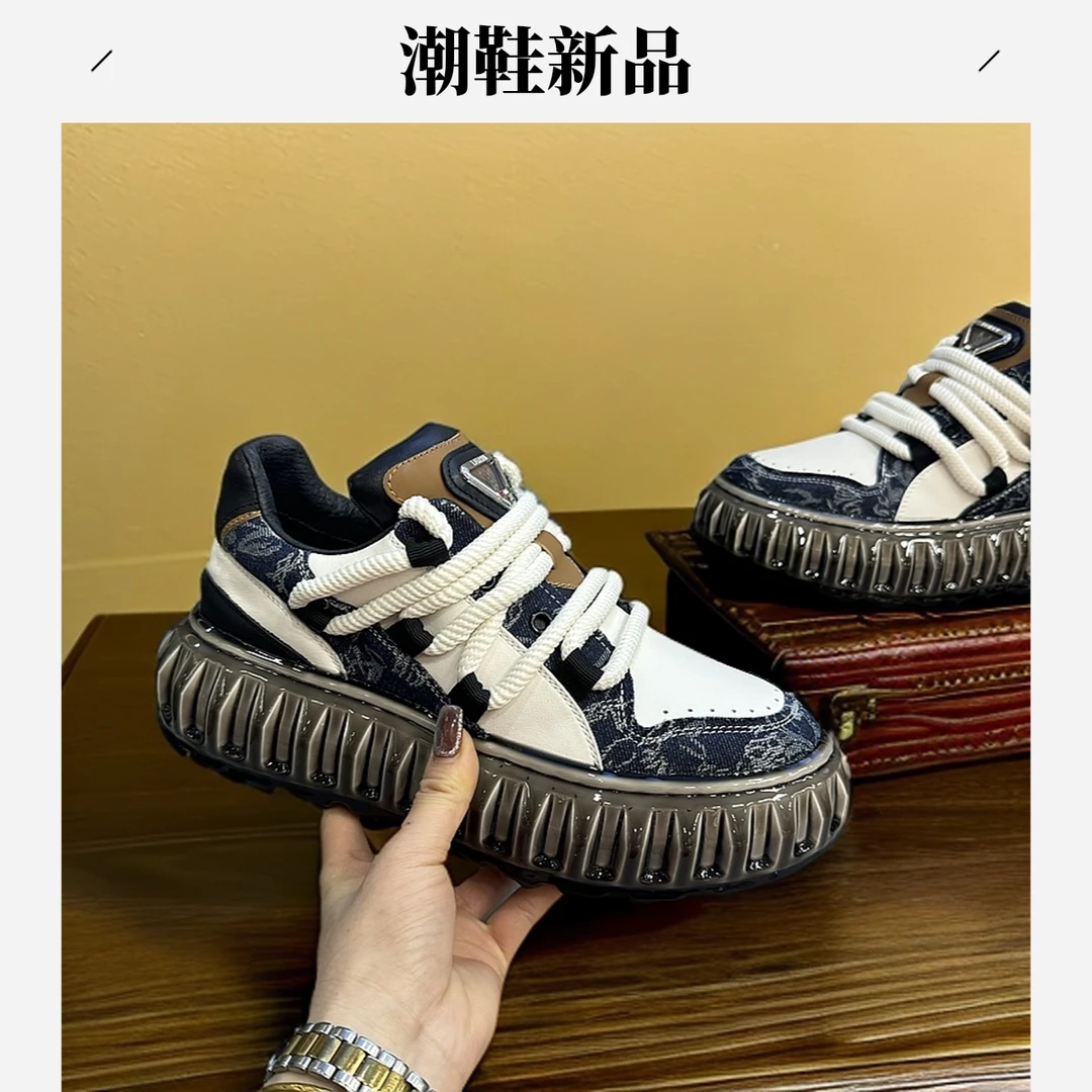 牛皮拼色潮流百搭系带时尚休闲鞋