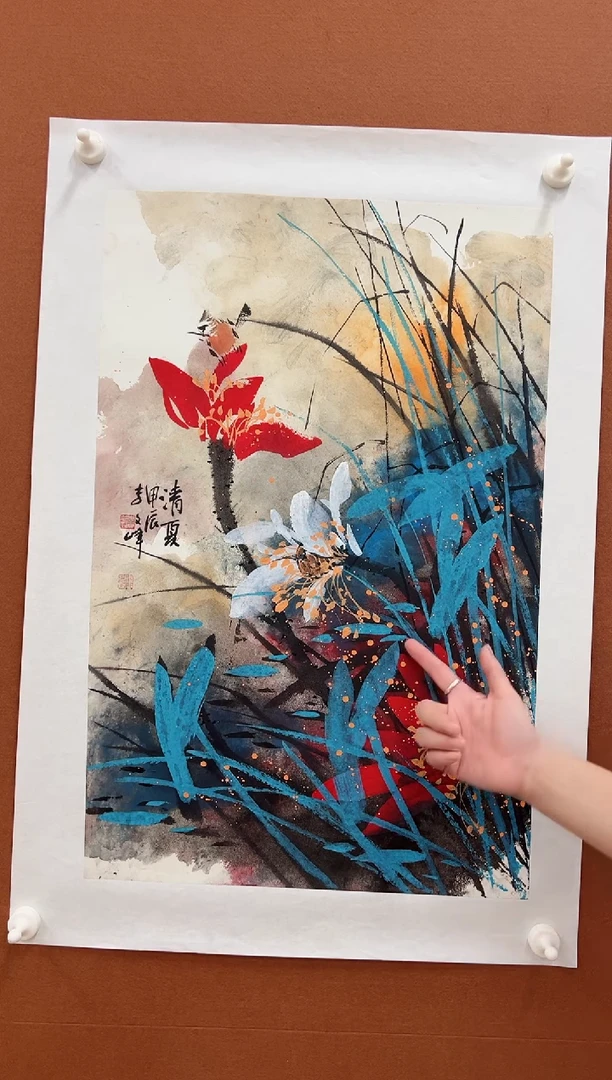 国画李文峰2.7平尺亮彩花鸟