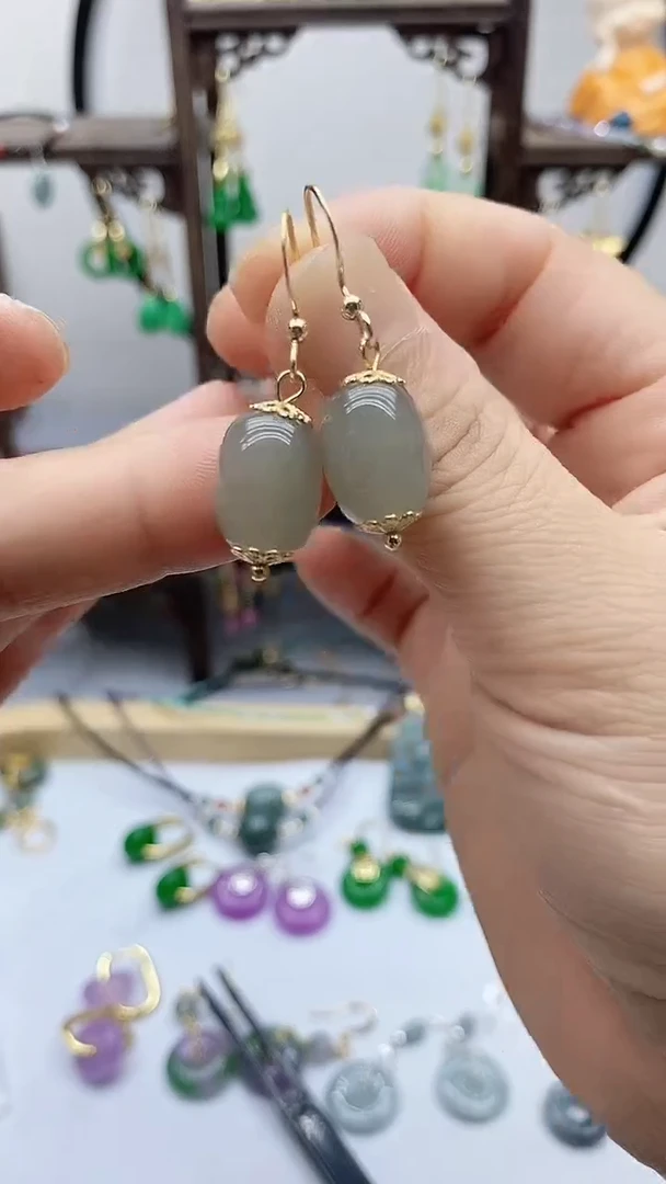 和田玉14K金镶嵌耳饰94