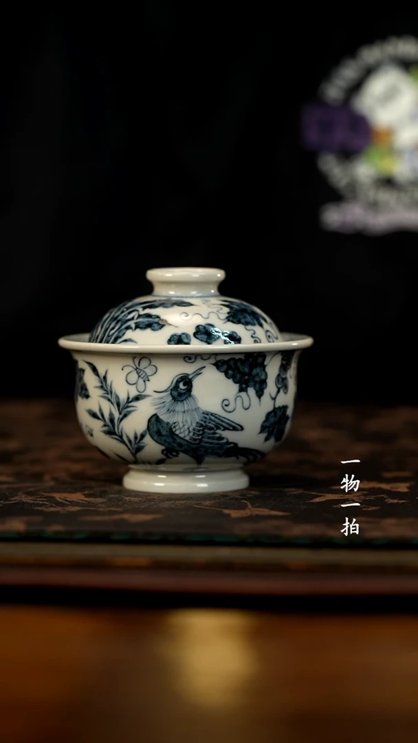 睿***K青花锦鸡两才盖碗