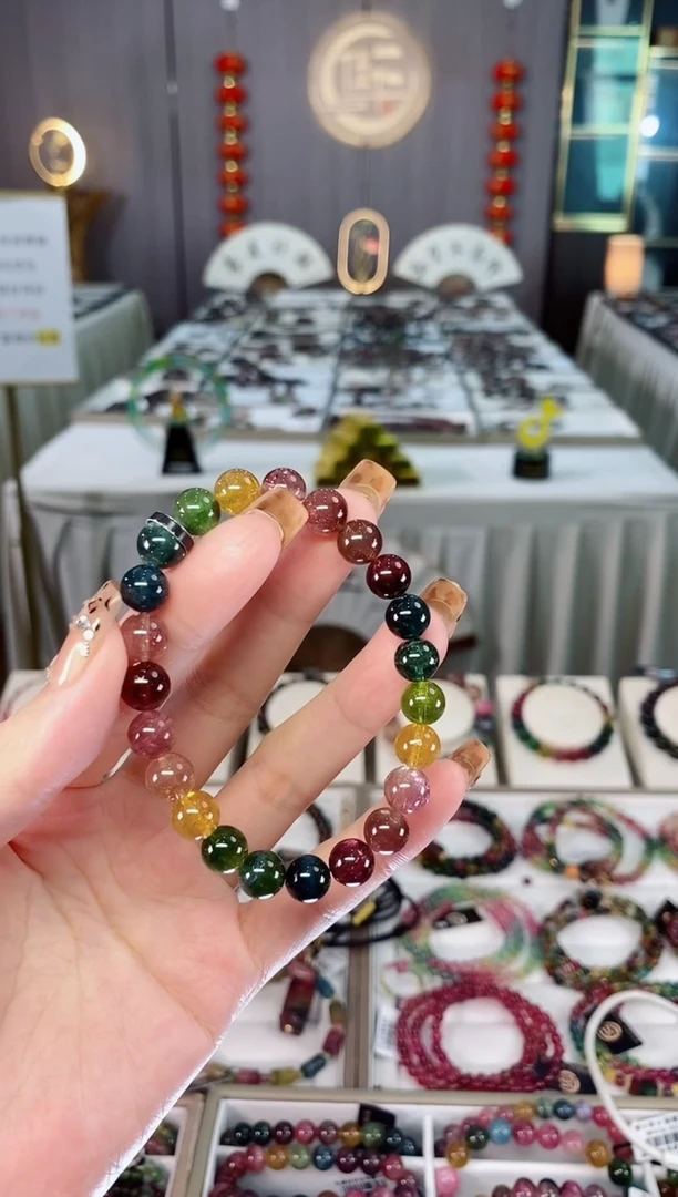 未镶嵌老矿碧玺色标彩虹高透单圈手串8mm+碧玺dan多样性发货一条