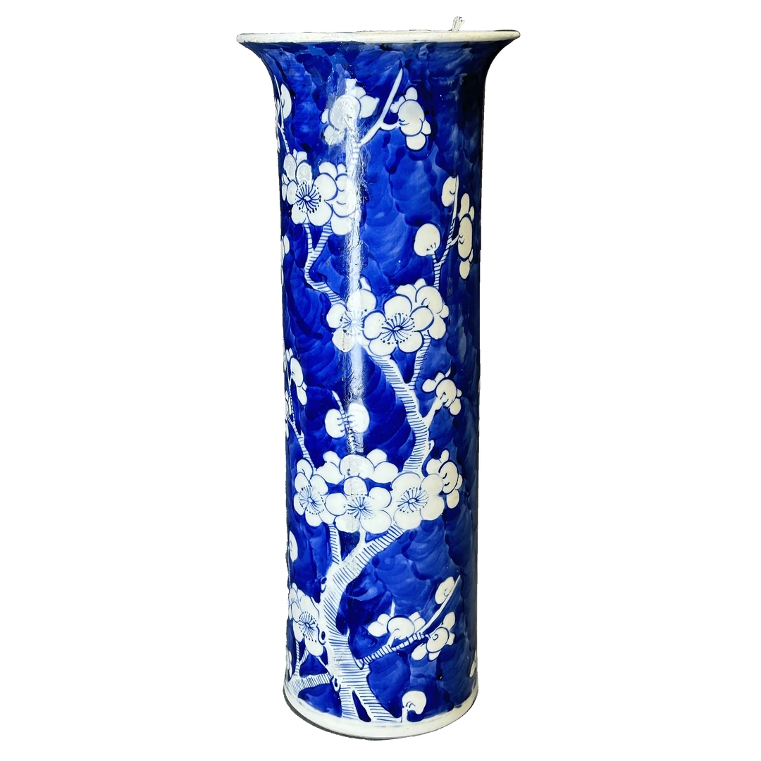 25015804x青花留白冰梅纹箭筒