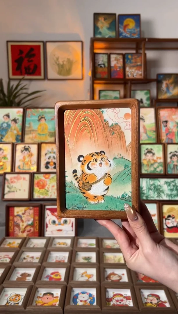 【闪购商品】国画萌虎下山 手绘国画6寸