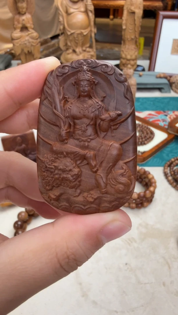 檀香木吊坠文殊牌子 印度老山檀香