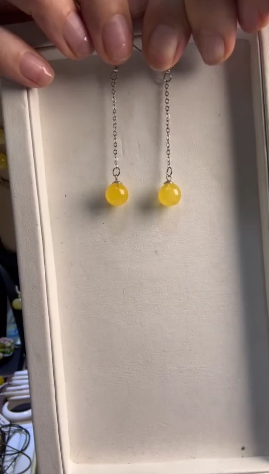蜜蜡银S925镶嵌耳饰蜜蜡珠子耳坠