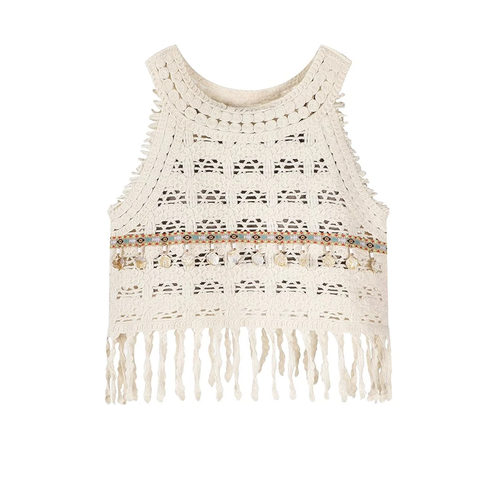民族风复古流苏镂空钩花针织背心女夏季洋气减龄外穿显瘦短款上衣