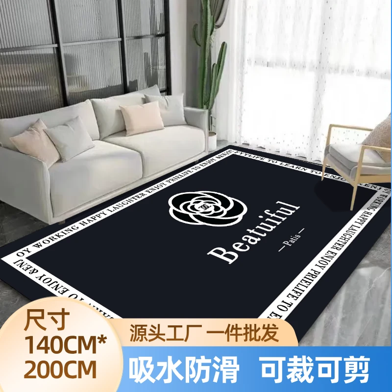 多功能垫140*200客厅毯走廊垫阳台毯门口防滑水晶绒-简约黑白花