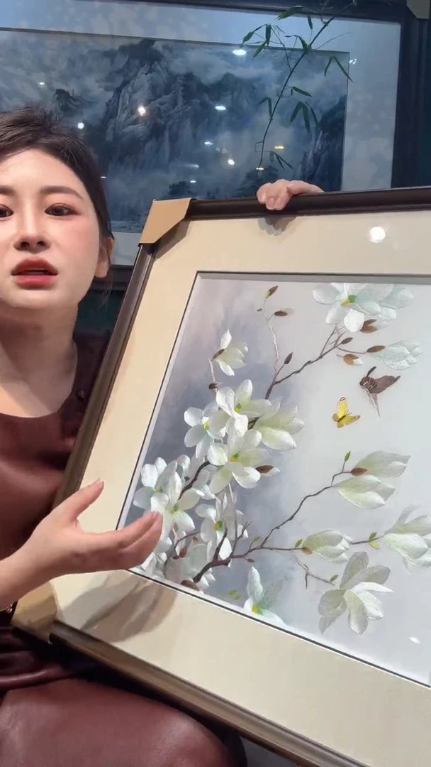 刺绣碧**波非遗苏绣手工刺绣单面绣白色玉兰