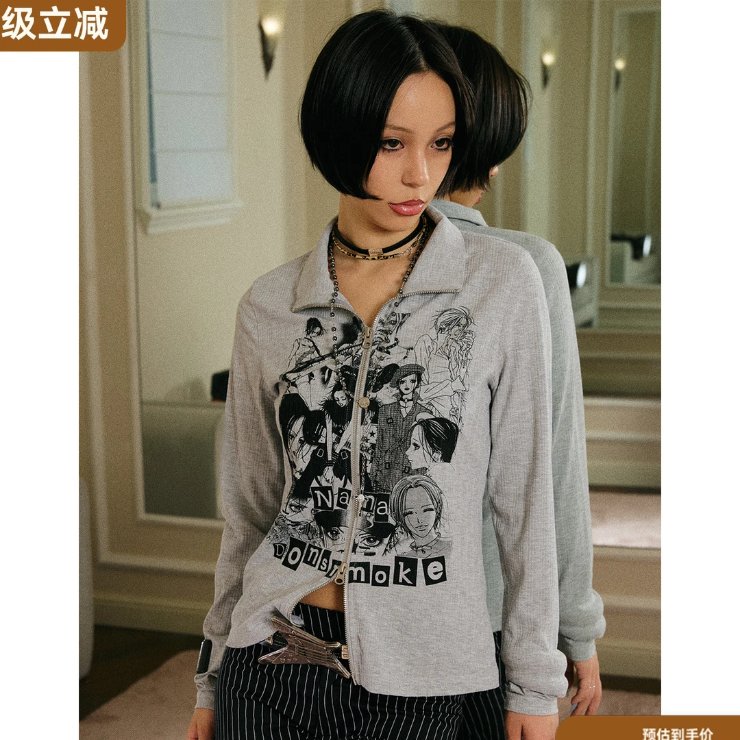 DONSMOKE正版授权NANA形象拼图印花开衫夹克DSM朋克设计人物上衣