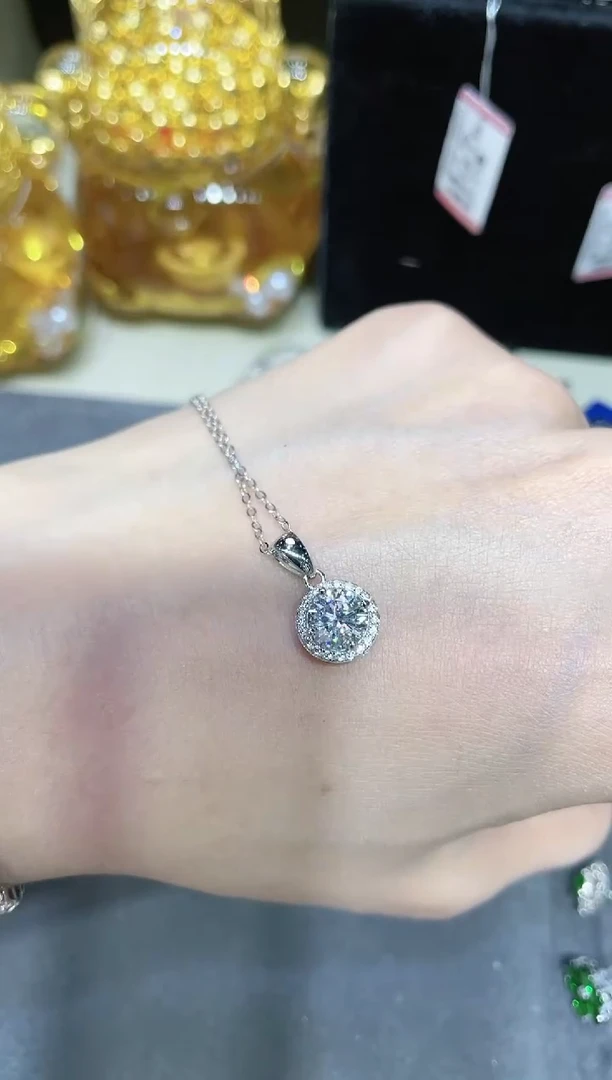 925银莫桑石银制品 S925银镶嵌莫桑石项链777