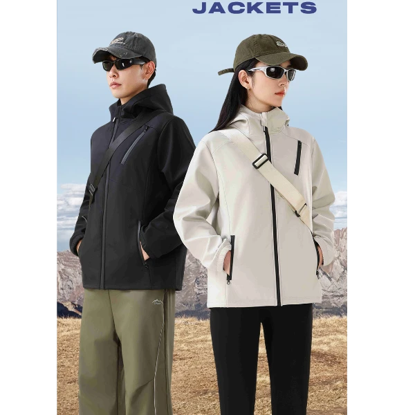 男女户秋冬外登山冲锋衣单层连帽轻防风防水保暖一体绒外套