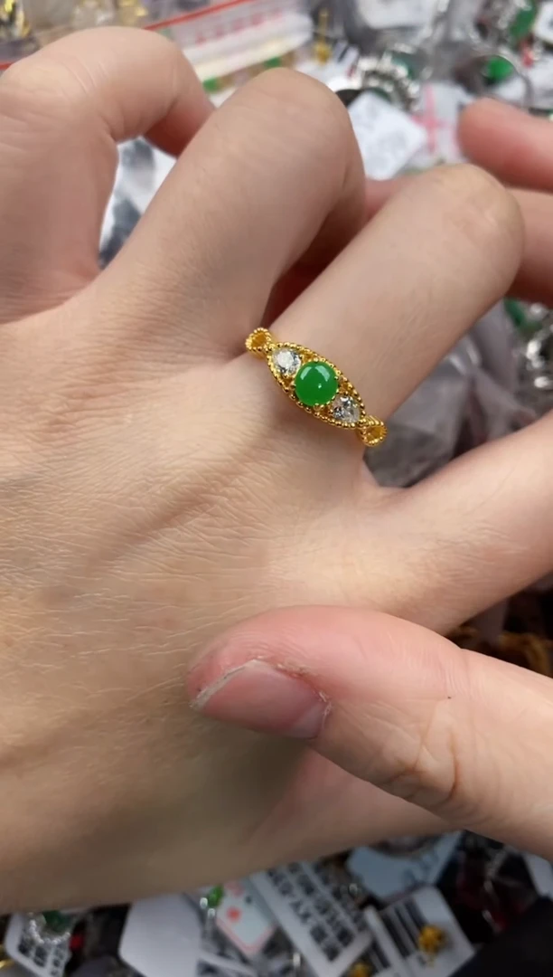 银S925镶嵌戒指翡翠101010---8