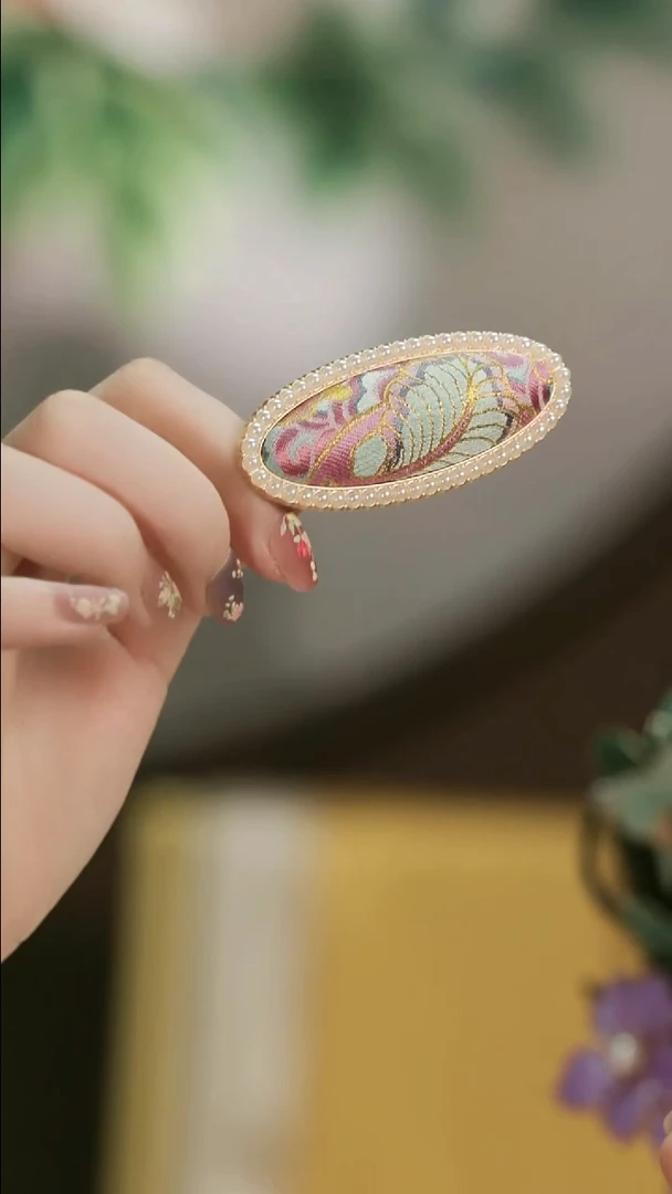 刺绣湘传礼名家宋锦珍珠发夹