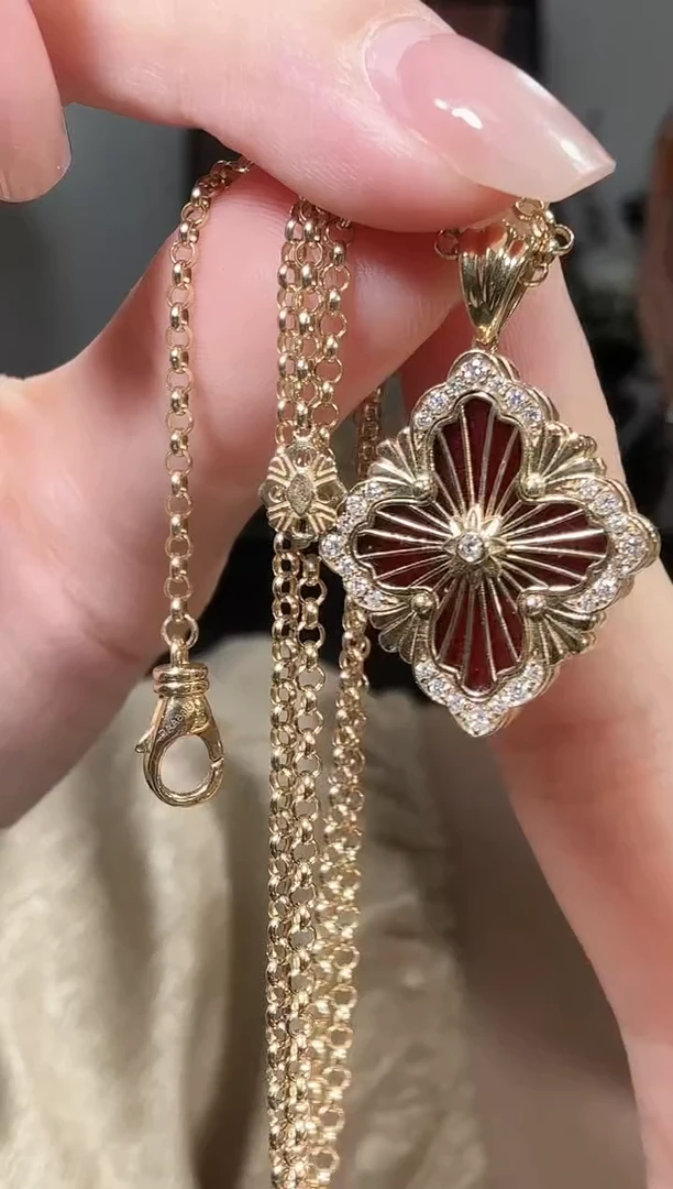 18K金镶嵌套链玛瑙/玉髓红色大号布布套链GHJ