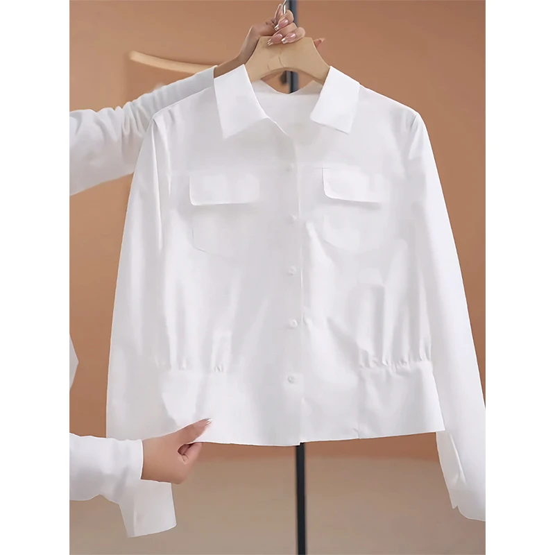 洋气百搭通勤气质大码女装胖MM2025春季高级感设计小众白色衬衫