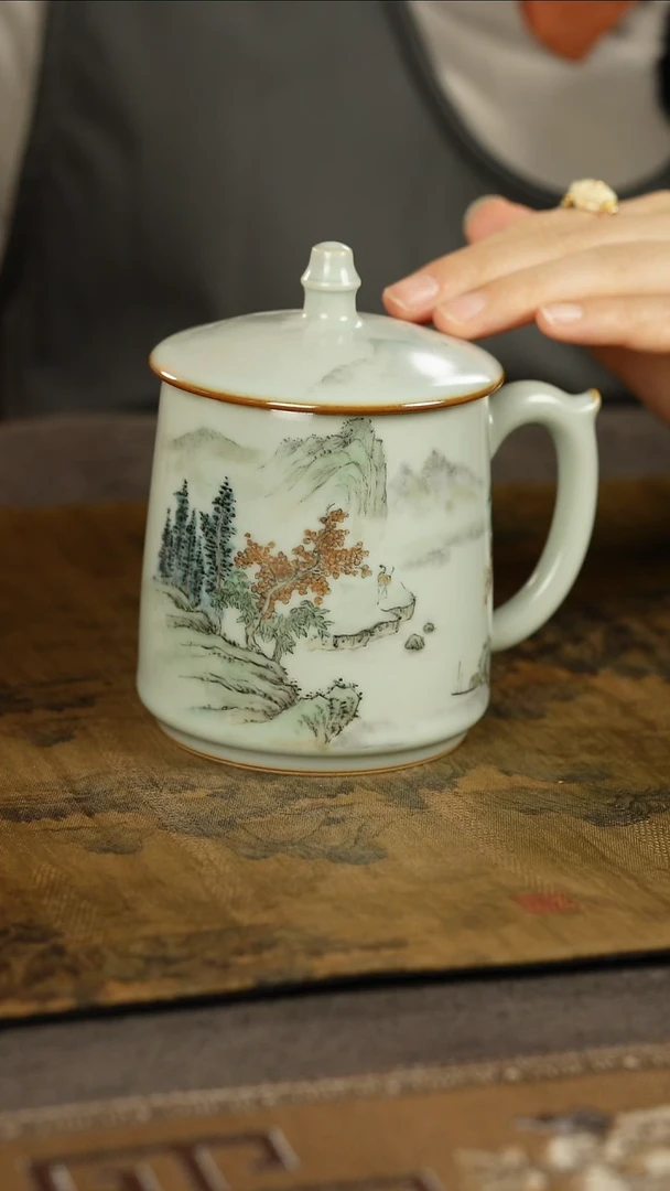 善窑厂汝窑手绘山水办公杯