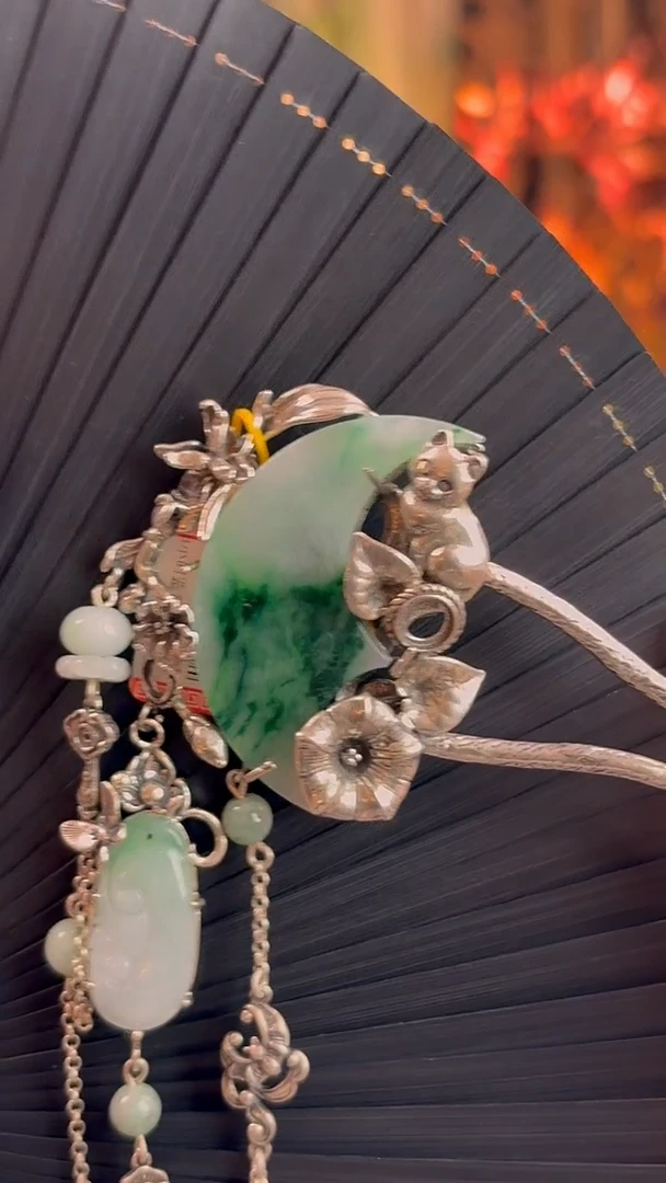 银S925镶嵌挂件翡翠发簪