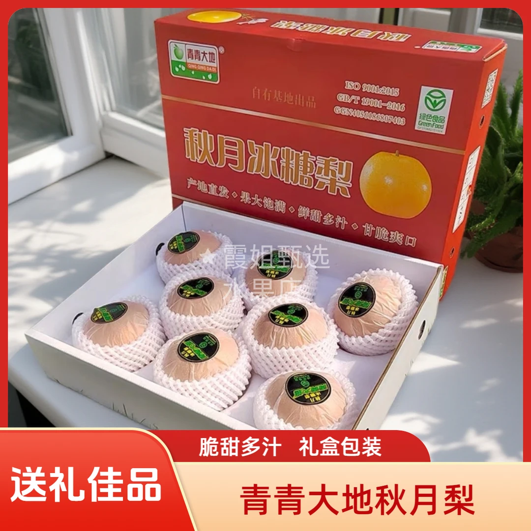 当季山东青青大地秋月梨整箱6-9个6.8斤礼盒装脆甜多汁发顺丰