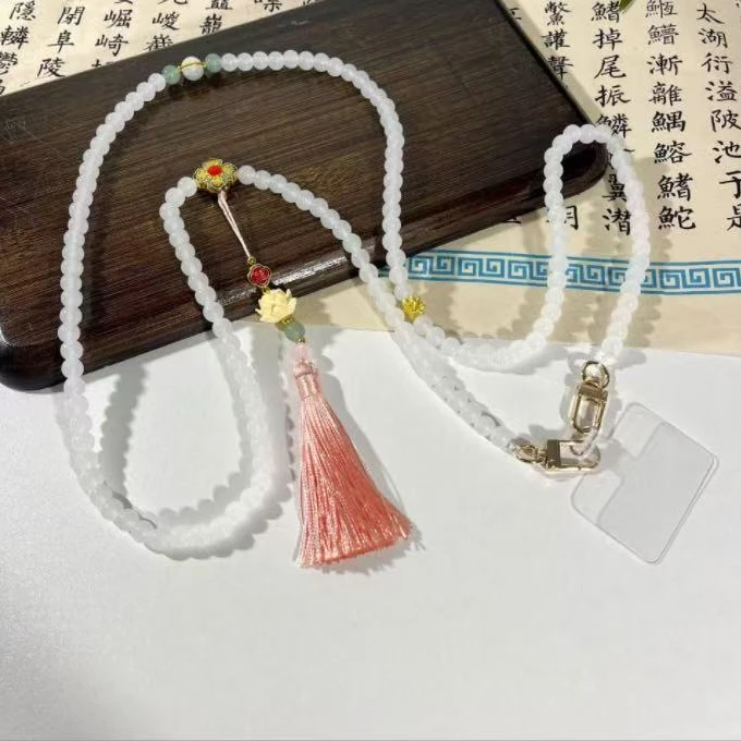 铜合金玻璃项链 新中式国风可背带手机链包包挂脖项链（周长120cm）