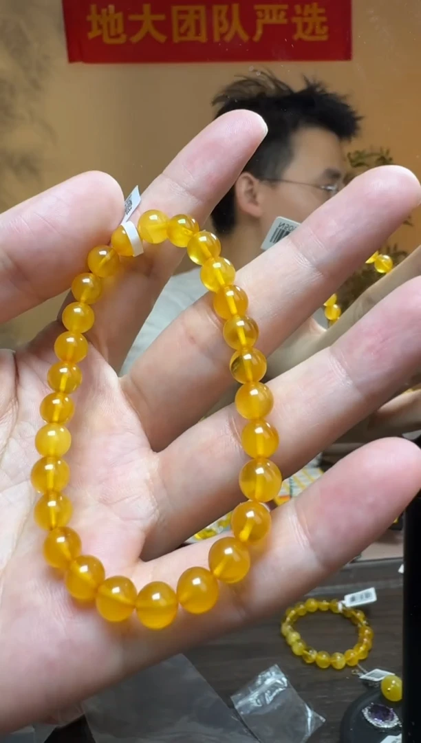手链琥珀未镶嵌约6mm俄料金绞蜜圆珠单圈手串