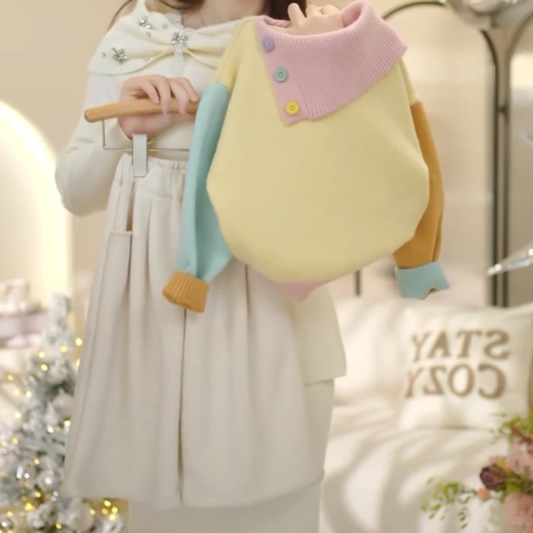 女童2024冬季新款洋气甜美加厚毛衣加绒阔腿裤套装C22239