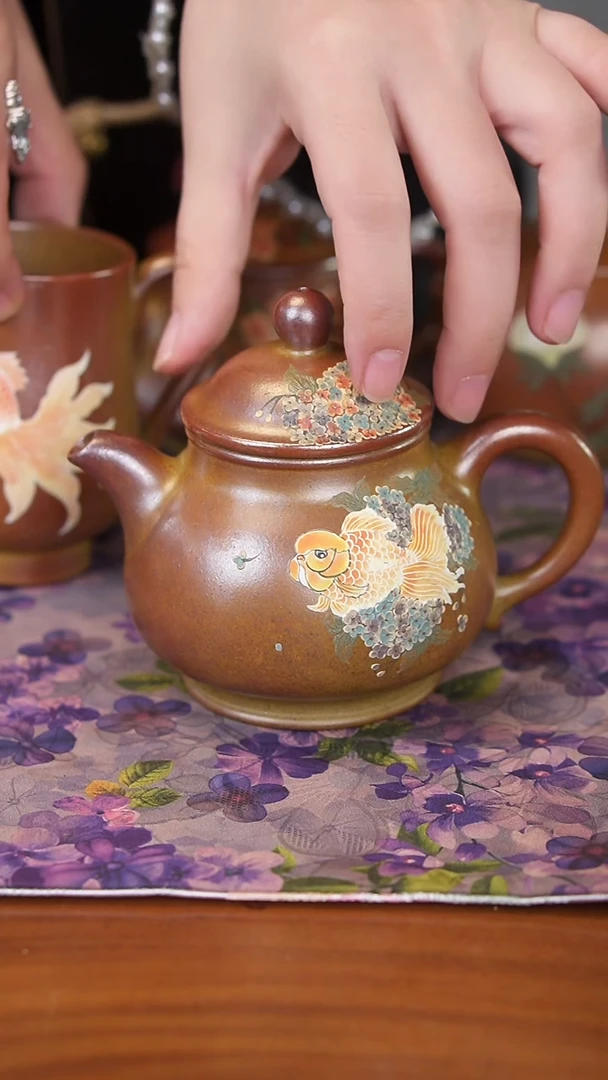 茶壶紫砂绣球锦鲤潘壶
