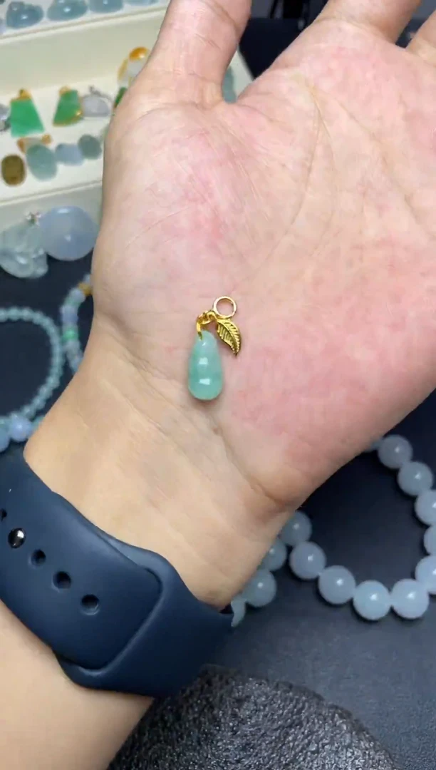 颈饰银S925镶嵌翡翠小*翡翠豆子小滴溜