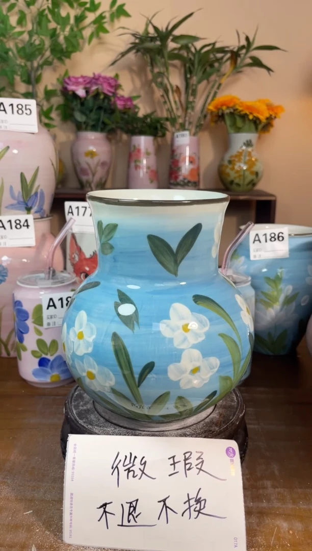 景德镇手绘陶瓷花瓶—无孔：高19*口11