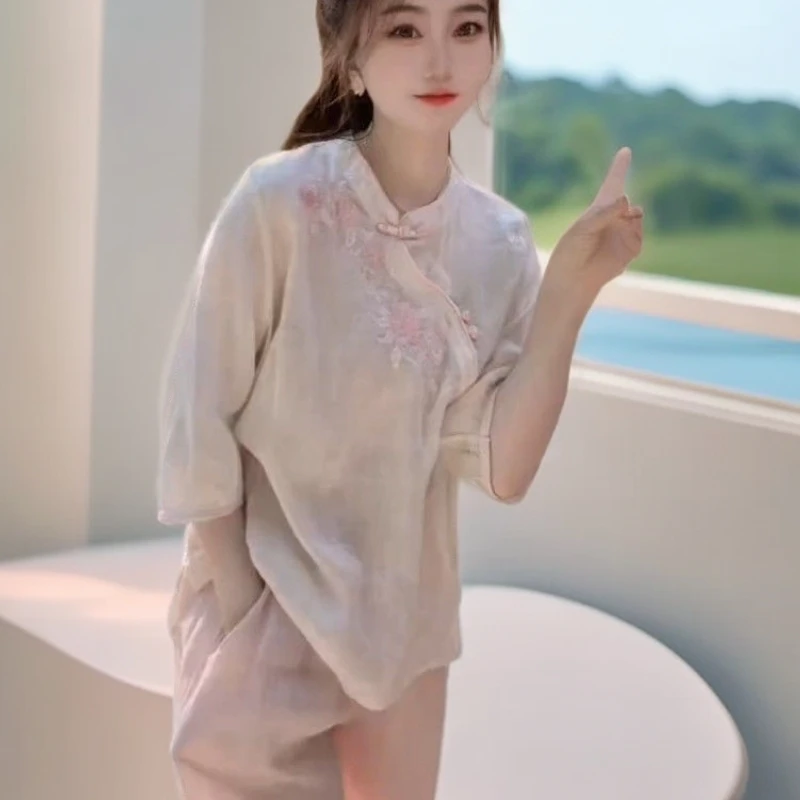 初秋新中式国风女装2025新款气质简约通勤盘扣衬衫巨好看的套装裤