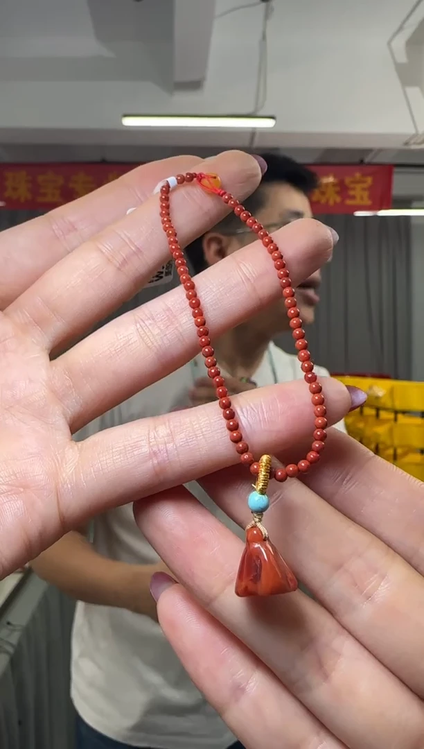 【闪购商品】南红玛瑙手链银S925镶嵌南红玛瑙圆珠约2mm+手链
