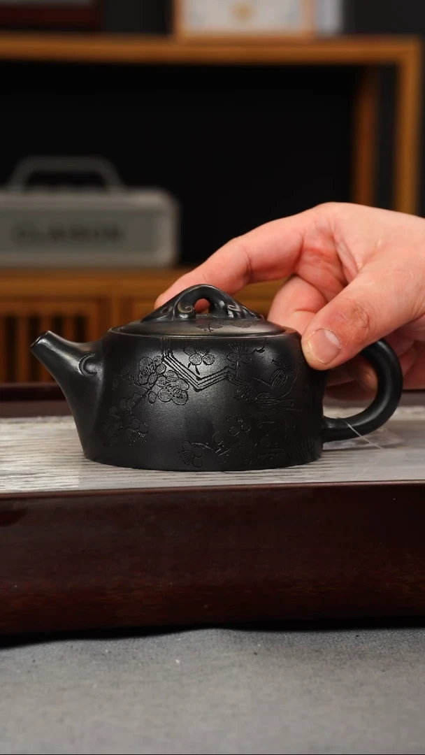 【闪购商品】紫砂茶壶石黄 如意井栏 刻梅