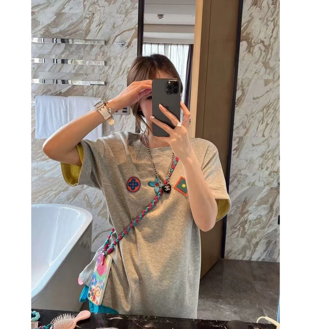 【蜜爷家】刺绣三彩宽松短袖L111#